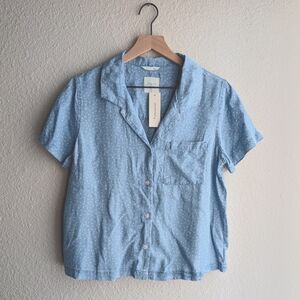Francesca's Harper Heritage Chambray Micro Heart Print Button Down Top Size S